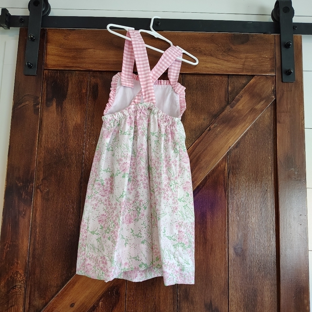 Classic Whimsy Pink Green Gingham Floral Dress Size 8 Preppy Pastel Ditsy Ruffle - Picture 9 of 9